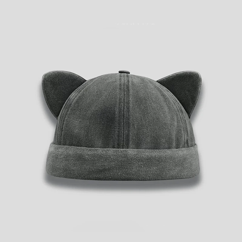 New Cat's ears (Steamed cat-ear shaped bread) round top melon skin hat brimless hat Hip hop landlord hat for both men and women