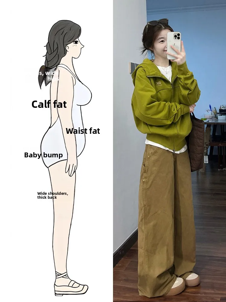

Fall 2025 Korean Style Yellow Green Hoodie Jacket Loose Pants plus Size Casual Versatile Set Teen Girls Fashion Ensemble