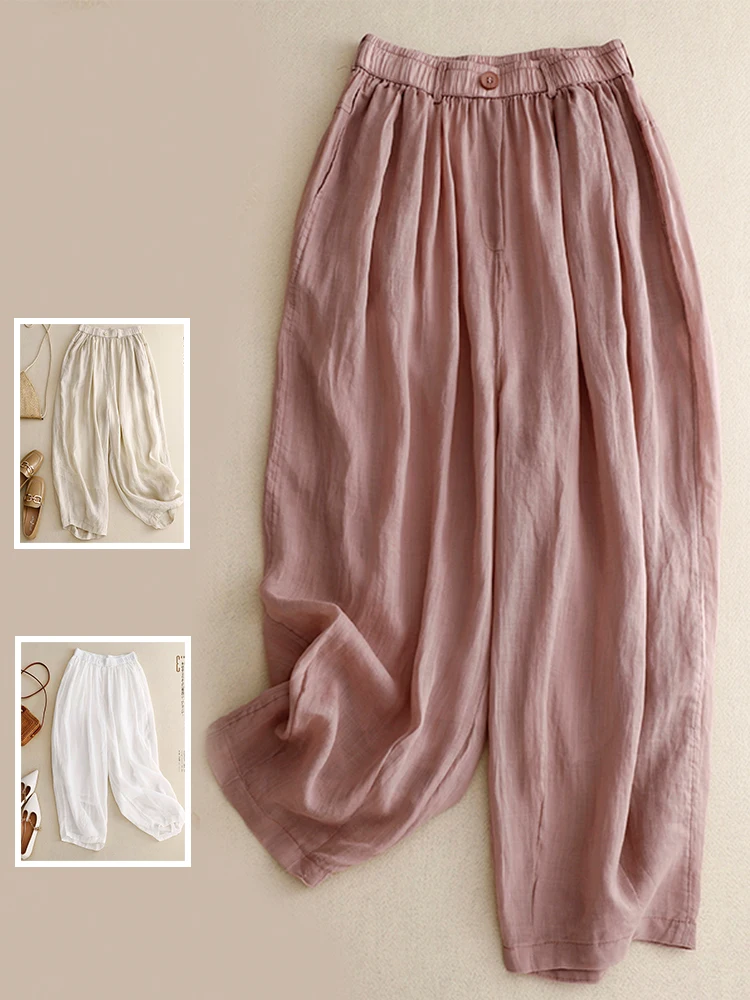 

Artistic Slim Fit Double Layer Thin Harlan Pants High Waist Elastic Waist Casual Summer Loose Leggings for plus Size Women