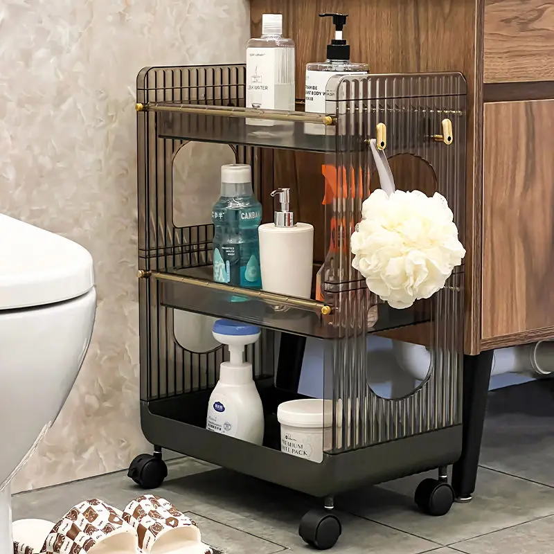 

Multifunctional Kitchen Trolleys Bathroom Floor Storage Rack Mobile Trolley with Wheels Kitchen Islands Snack Storage Rack Cart