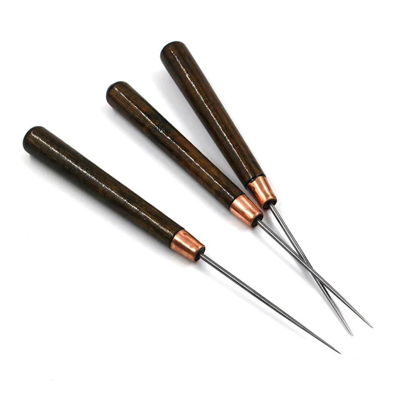 1pc DIY Sewing Punch Awl, Wooden Handle with Steel Head, Shoe Repairing Drill, Durable Manual Leather Craft Awl Hand Sewing Tool