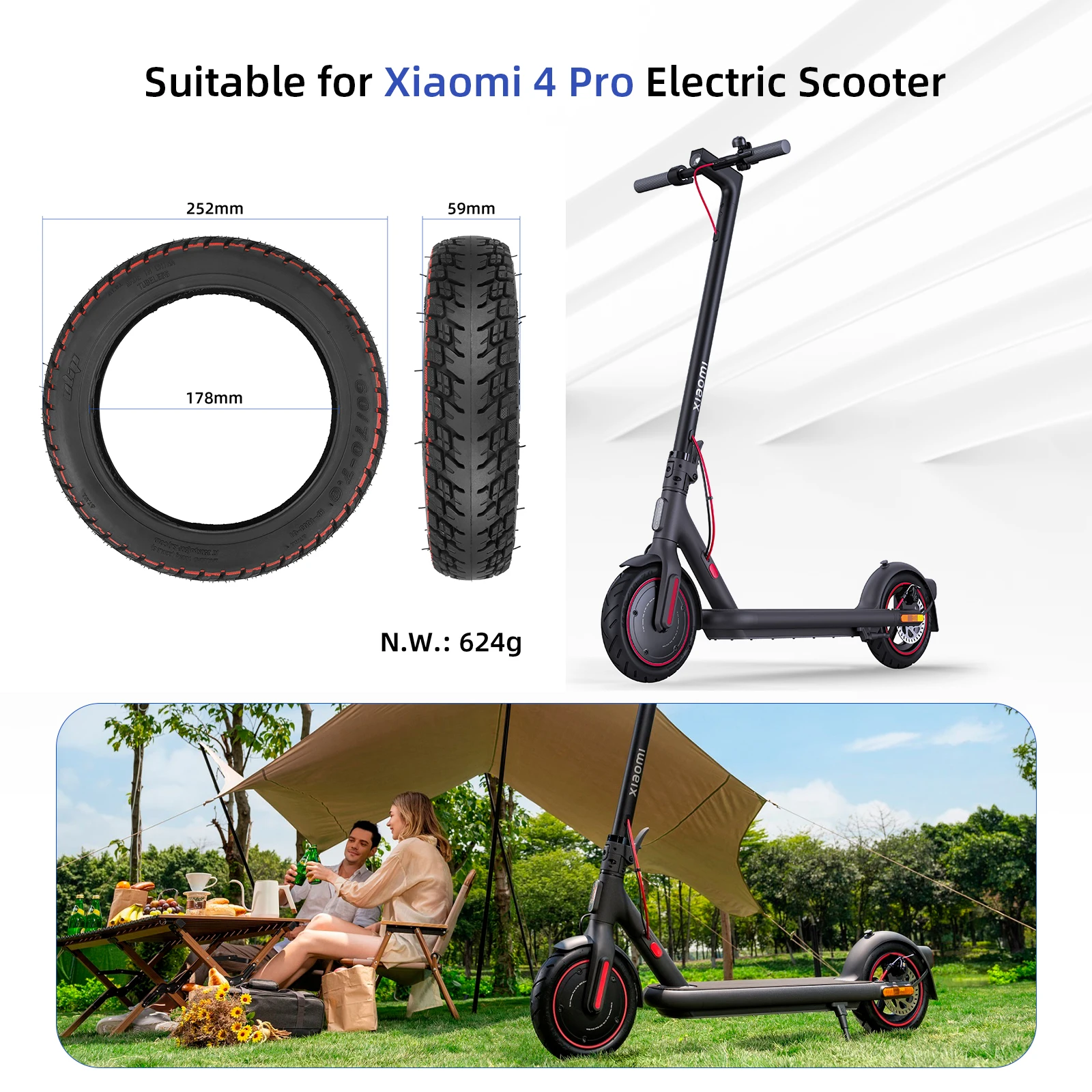 Ulip 60/70-7.0 Off Road Tubeless Tire For Xiaomi 4 Pro Electric Scooter 10 Inch Off Road Vacuum Tyre Non-Pneumatic Tire