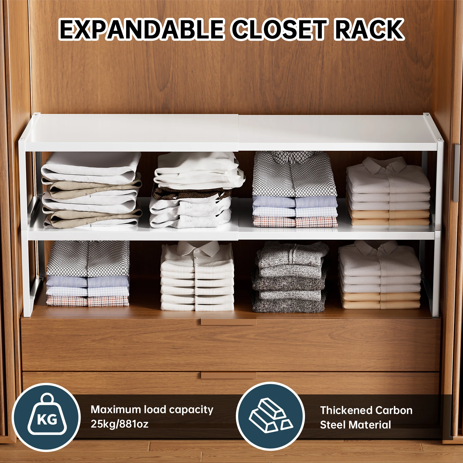 1Pc/2Pcs Expandable Closet Shelves Organizers: Iron Art Storage Rack with Layered Dividers, No-Drill Required, for Bedroom and Dormitory Wardrobe Transformation