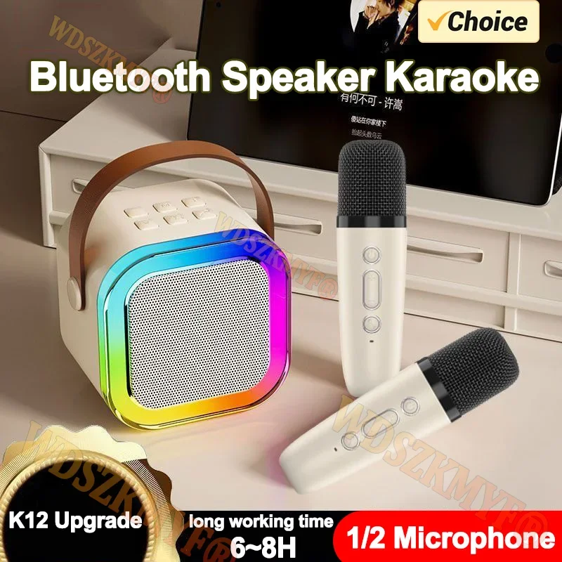 

ГОРЯЧИЙ Bluetooth-динамик, мини-домашний караоке с двумя микрофонами K12, Bluetooth-динамик, микрофон, встроенная прямая трансляция на открытом воздухе
