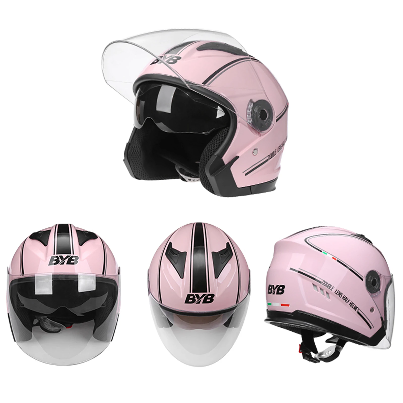 3/4 خوذات الدراجات النارية مفتوحة الوجه أقنعة مزدوجة للرجال والنساء دراجة نارية نصف خوذة لخوذات الدراجات النارية كروزر