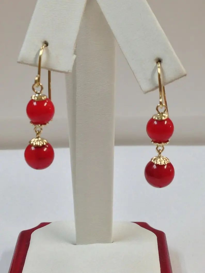 Simple red coral earrings