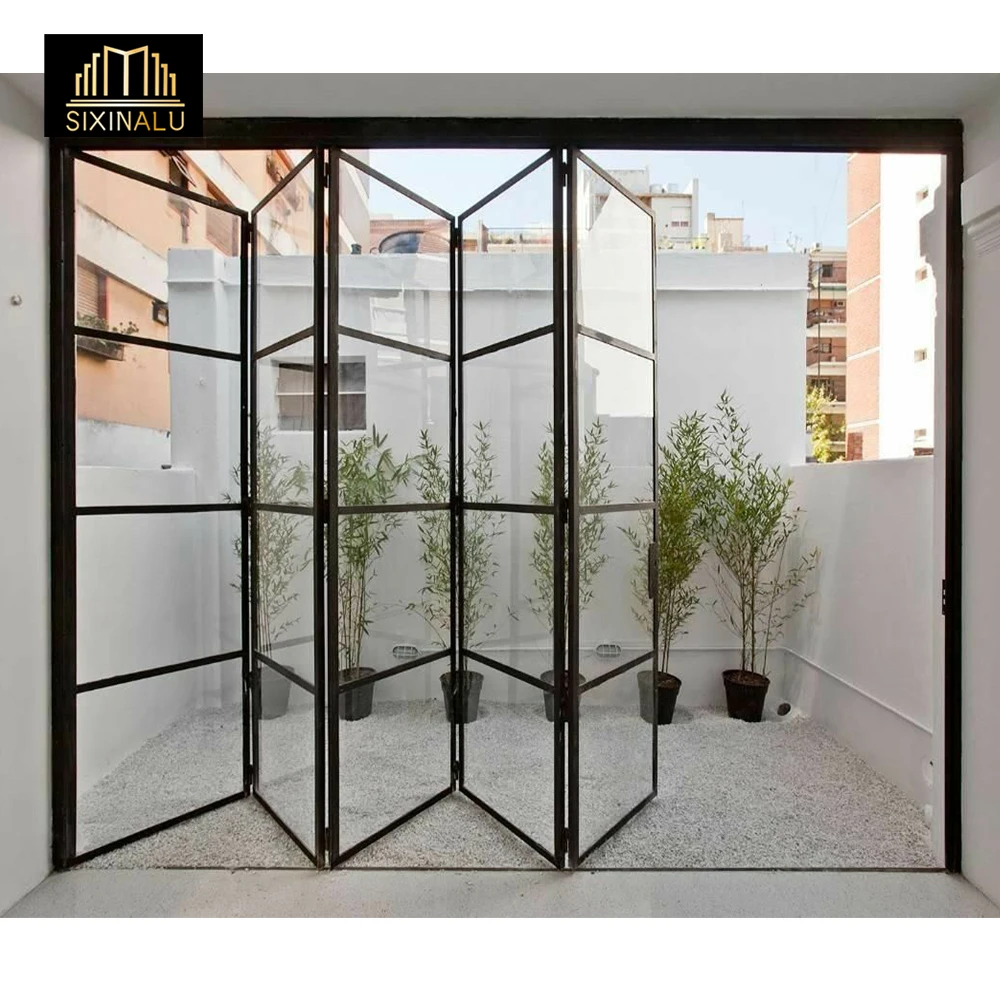 

French Folding Door Thermal Break Aluminum Frame Accordion Door Custom Tempered Double Glazed Door for Home Interior Exterior