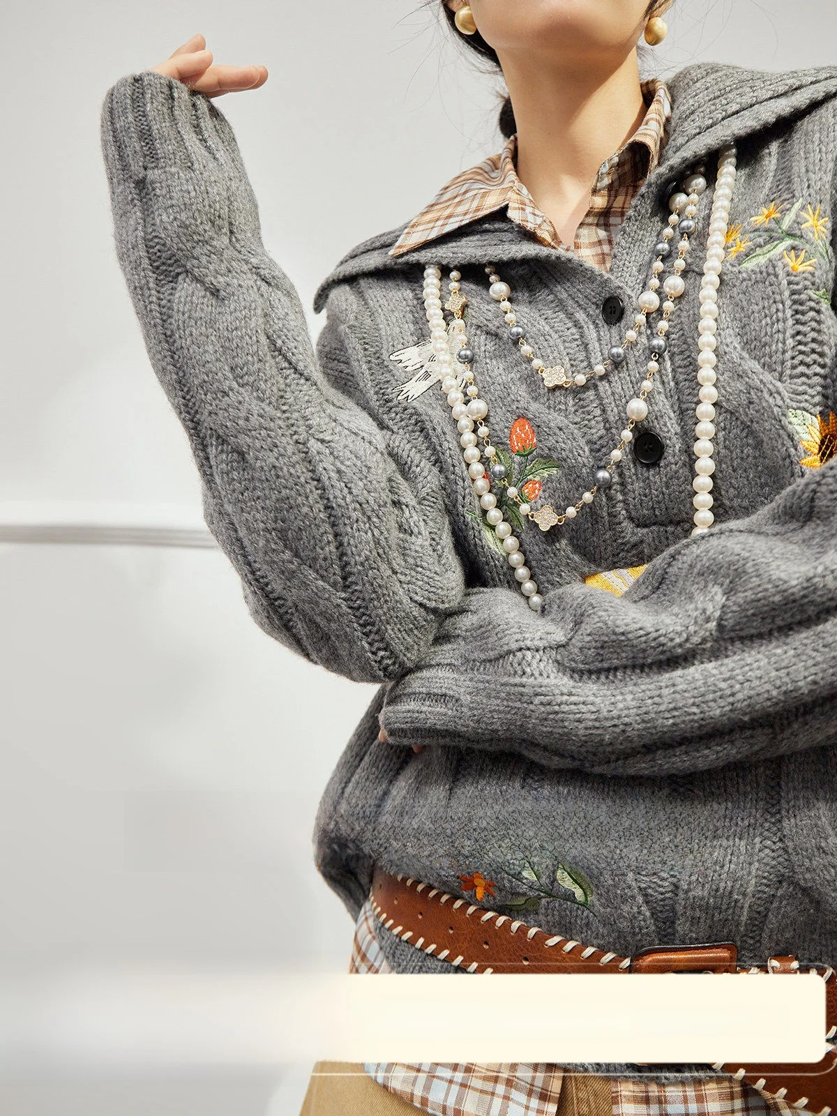 

Uncle ey Loose Women's Knitwear Autumn 2025 Vintage Sle Long Sve Plant Floral Embroidery Single Button Cardigan