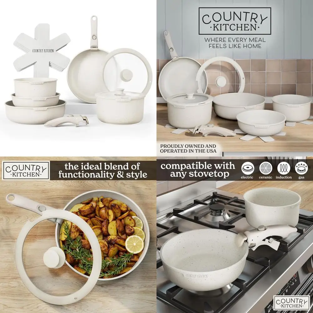 

Portable Cream Cookware Set with Removable Handles, Suitable for Oven and RV Use