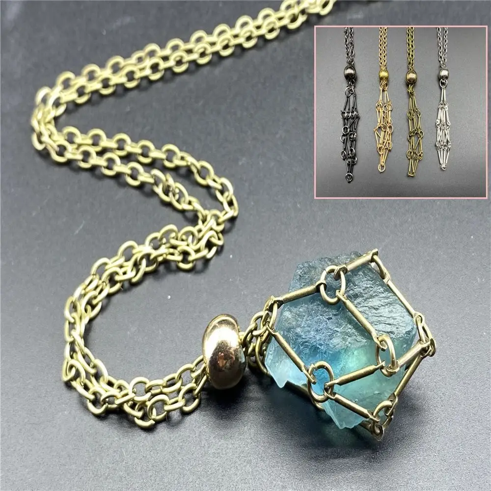 New Interchangeable Crystal Holder Cage Necklace Adjustable Crystal Net Metal Necklace Stone Collecting Holder for Women Men