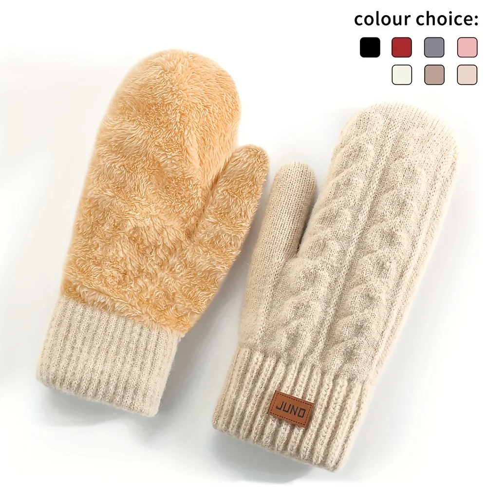 Women'S Winter Double-Layer Fleece Thickened Warm Mittens Knitting Twisted Pattern Cold Weather Fashion Gloves for Women And Men