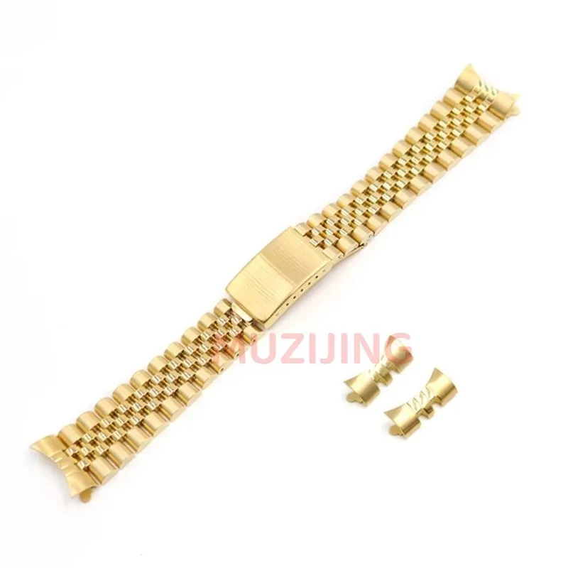 316L Stainless Steel Vintage 18mm 19mm 20mm Jubilee Gold Curved End Watch Strap Band Bracelet Fit for RLX 16013 16200 1500 5500