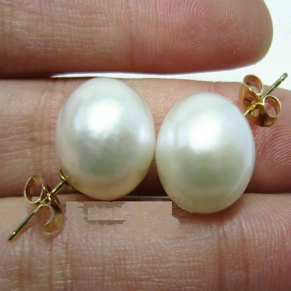 

New Huge 12-13mm AAA South Sea White Round Pearl Earrings 14K Gold 9-10mm 10-11mm 11-12mm