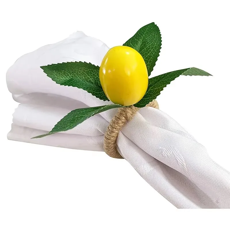 10PCS Napkin Rings Yellow Faux Lemon with Vine Napkin Ring for Wedding Dinner Party Banquet Serviette Table Decor