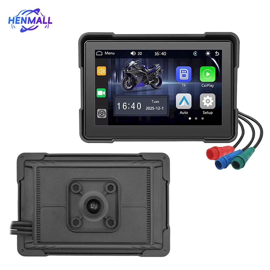 New 5 Inch Portable Motorcycle Screen Dual Bluetooth With Recording Function Support Carplay and Android Auto Car DVD Player view 3