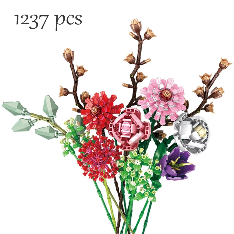 

New 2021 Ideas Series Bouquet Rose Flowers Building Blocks Brocks Gift for Girls Home Furnishings Bricks Assembling DIY Toy