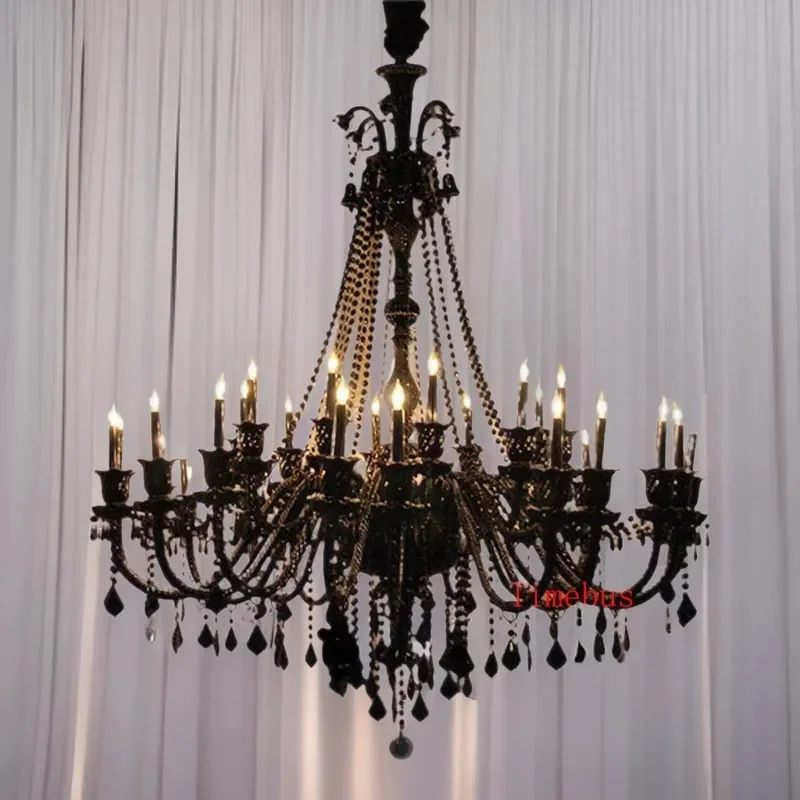 European Black Crystal Chandelier Modern Candle Style Pendant Light for Living Room Bedroom Villa Home Decor Atmosphere