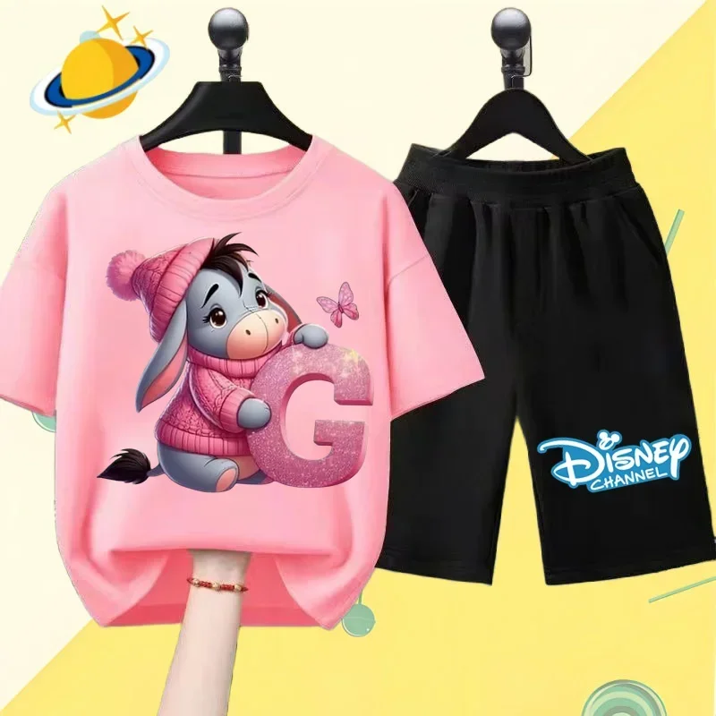 

Disney Winnie the Pooh Kids T-shirt set Boys Girls sweatshirt Kawaii cartoon short sleeve baby casual top Two pieces