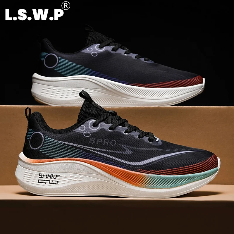 Men's Casual Sports Shoes 8Pro Racing Running Shoes for Men and Women, Breathable Sports Shoes, Thick-Soled, High-Elastic, Shock-Absorbing, Lightweight Running Shoes, Non-Slip, Wear-Resistant Outsole, Daily Fitness, Marathon Training, Couple's Sports Shoes