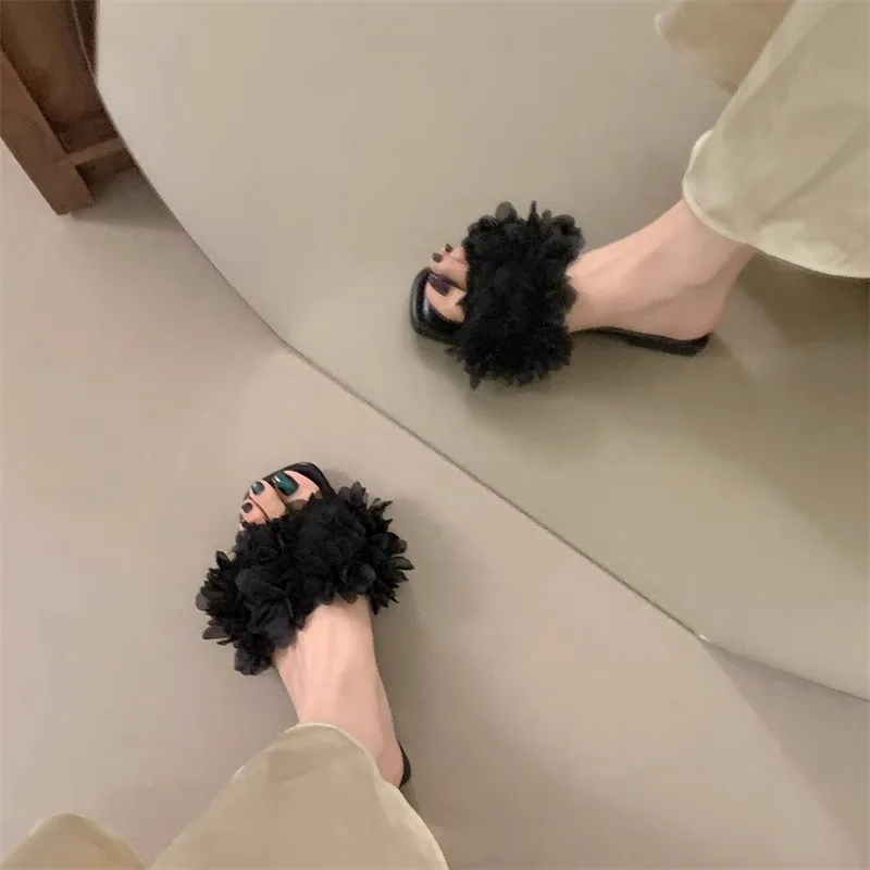 

Шлепанцы женские с квадратным носком, роскошные мягкие сандалии, сланцы, модная дизайнерская Летняя обувь на плоской подошве, Summ, 2024