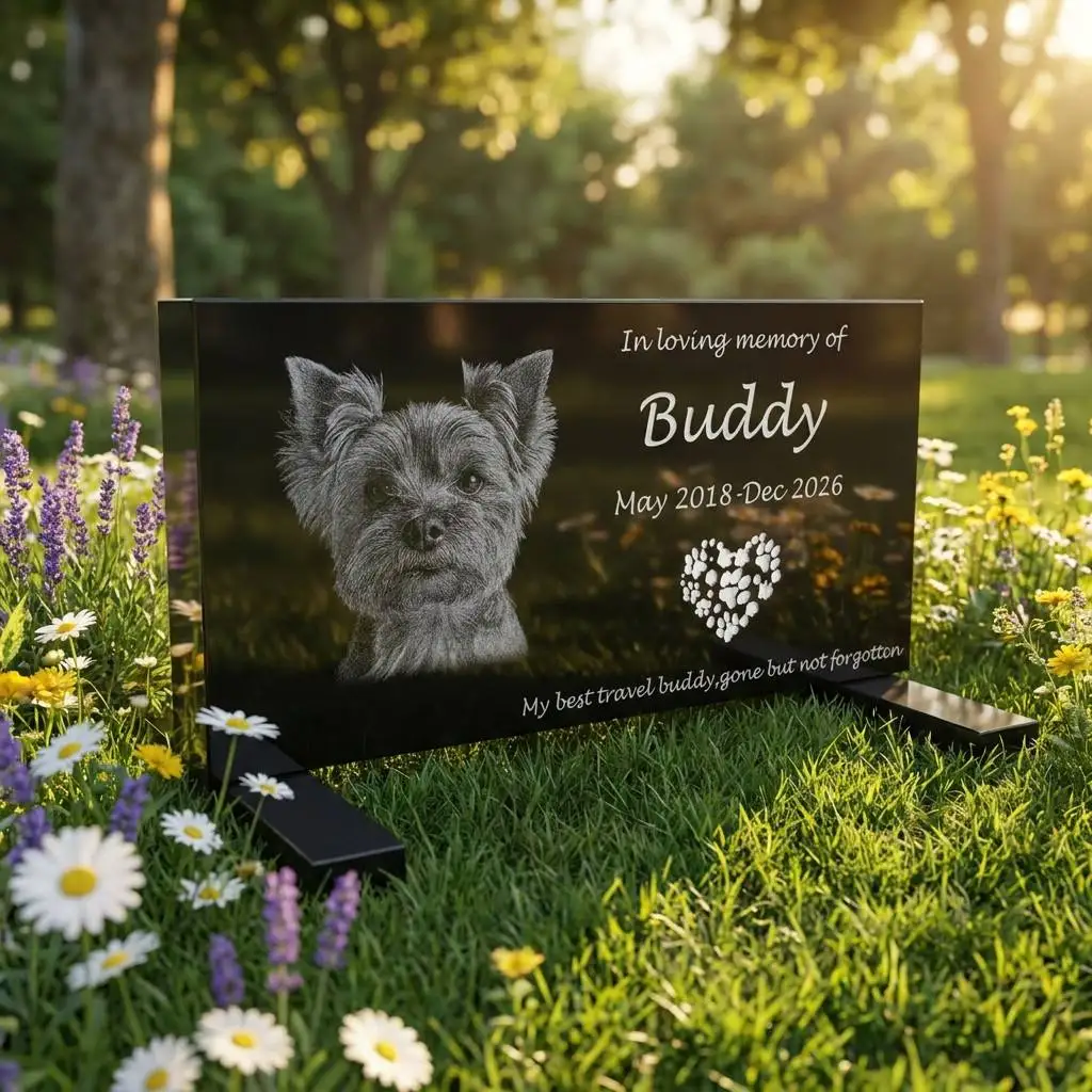 Garden-Style Small Granite Pet Memorial Customizable Pet Photo Headstone Personalized Grave Marker
