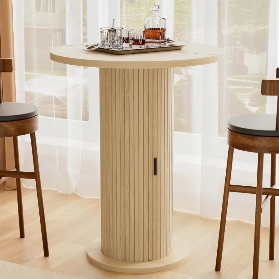 Bar Table with Storage and Sliding Door, 39.4