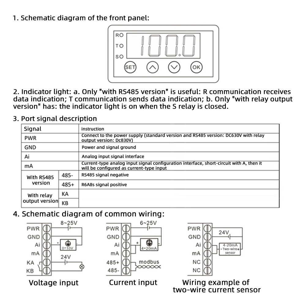 Misuratore di ingresso analogico 0-10V 0-20mA 2-10V 4-20mA misuratore di Display digitale HXDSBOXAI-NR/RS485/uscita relè misuratore analogico
