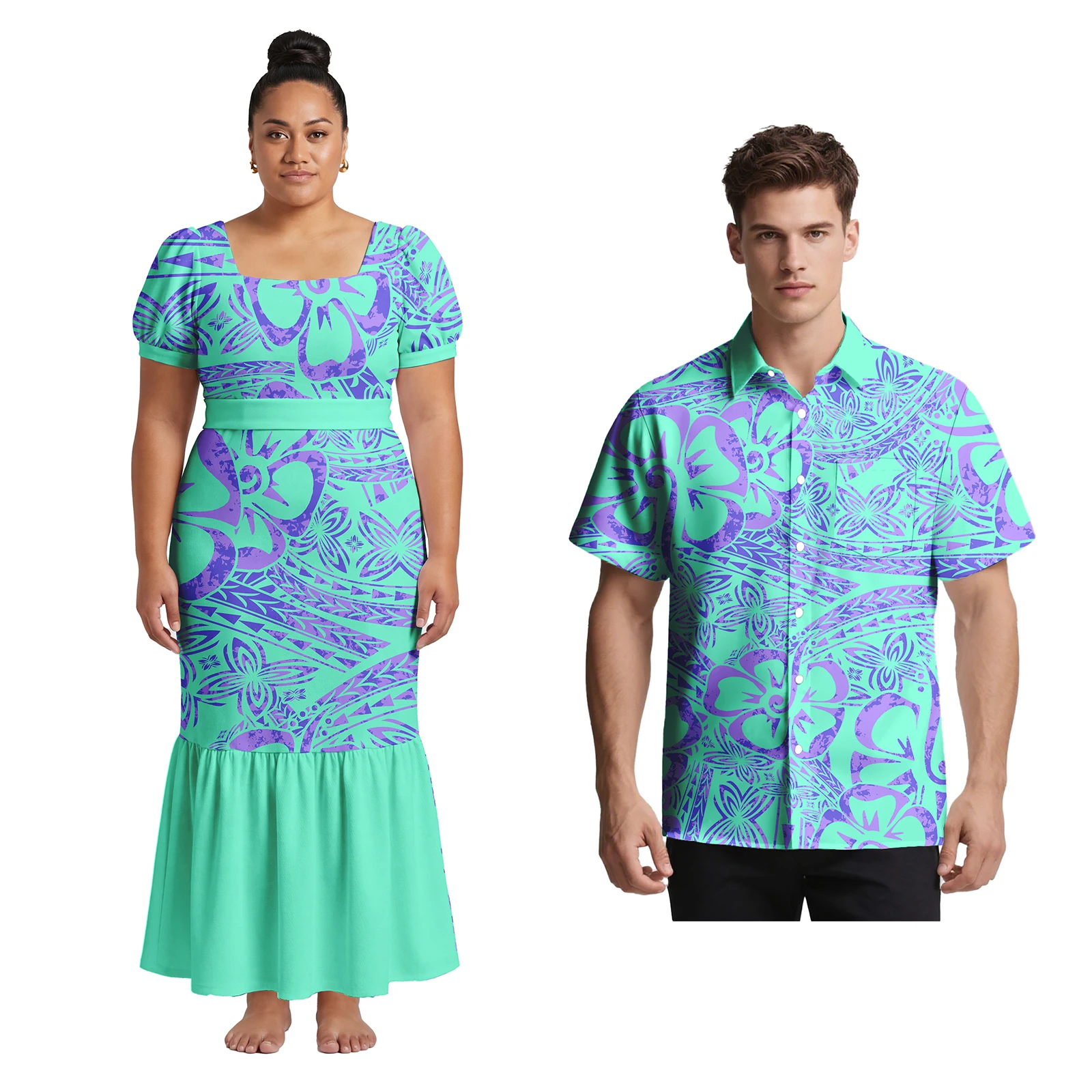 Custom Samoan Island Short Sleeve Women Clothes Polynesian Beach Holiday Square Neck Dress Ladies Hawaiian Fashion Mermaid Dress