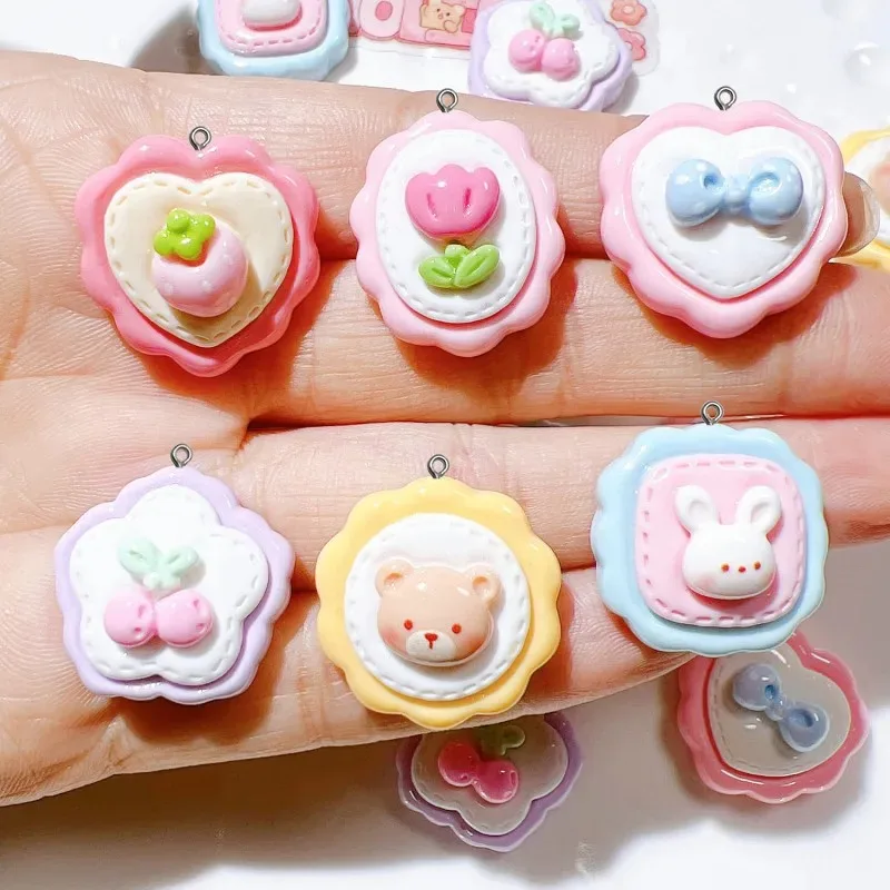 10Pcs Catoon Bear Flower Resin Charms Cute Earrings Necklace