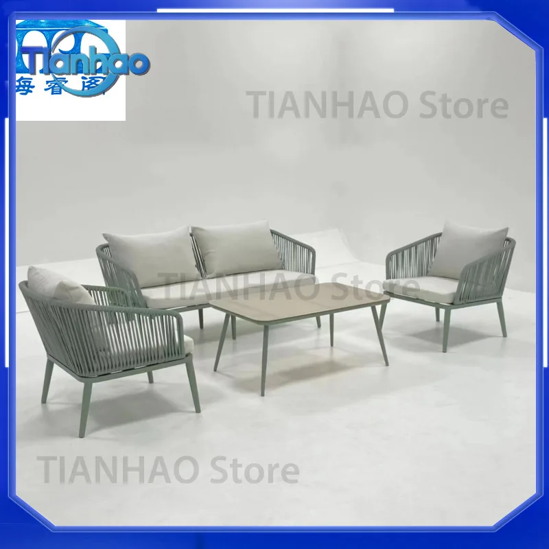 Outdoor Sofa Set for Garden Patio Villa Hotel Outdoor Sunroom Including Rattan Chair and Wooden Coffee Table