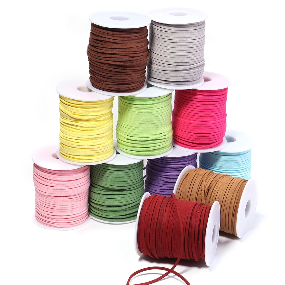 50 Yards 2,6 mm flache Kunstwildlederschnur Lederschnur Faden Samtschnur für Schmuckherstellung Quasten Armband Halskette DIY Bastelarbeiten – Detail 3