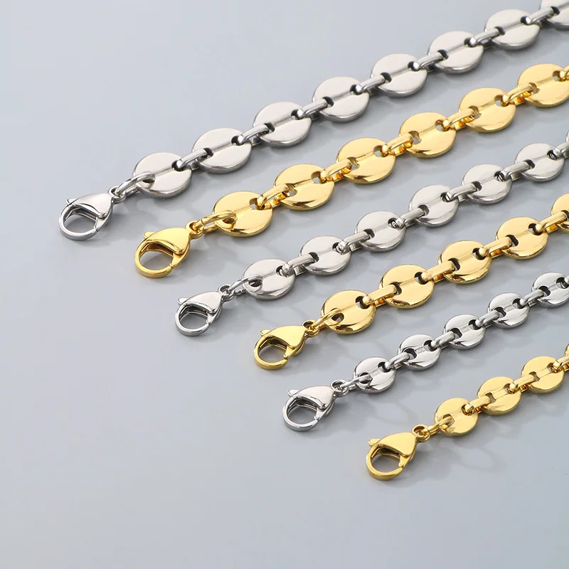 7/9/11 مللي متر واسعة الفولاذ المقاوم للصدأ حبوب البن سوار قلادة للرجال النساء جودة عالية لامعة أكبر مجوهرات الهيب هوب اكسسوارات