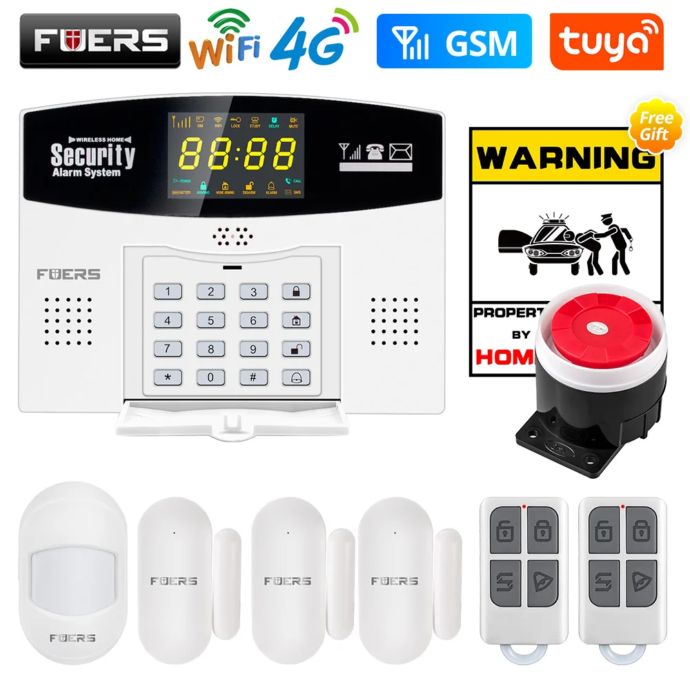 Fuers W214 WIFI 4G GSM Drahtloses Alarmsystem Kompatibel mit Tuya Smart Einbruchmeldeanlage Kabelgebundene Sicherheitszone Verbindet sich mit Alexa Google Bewegungssensor