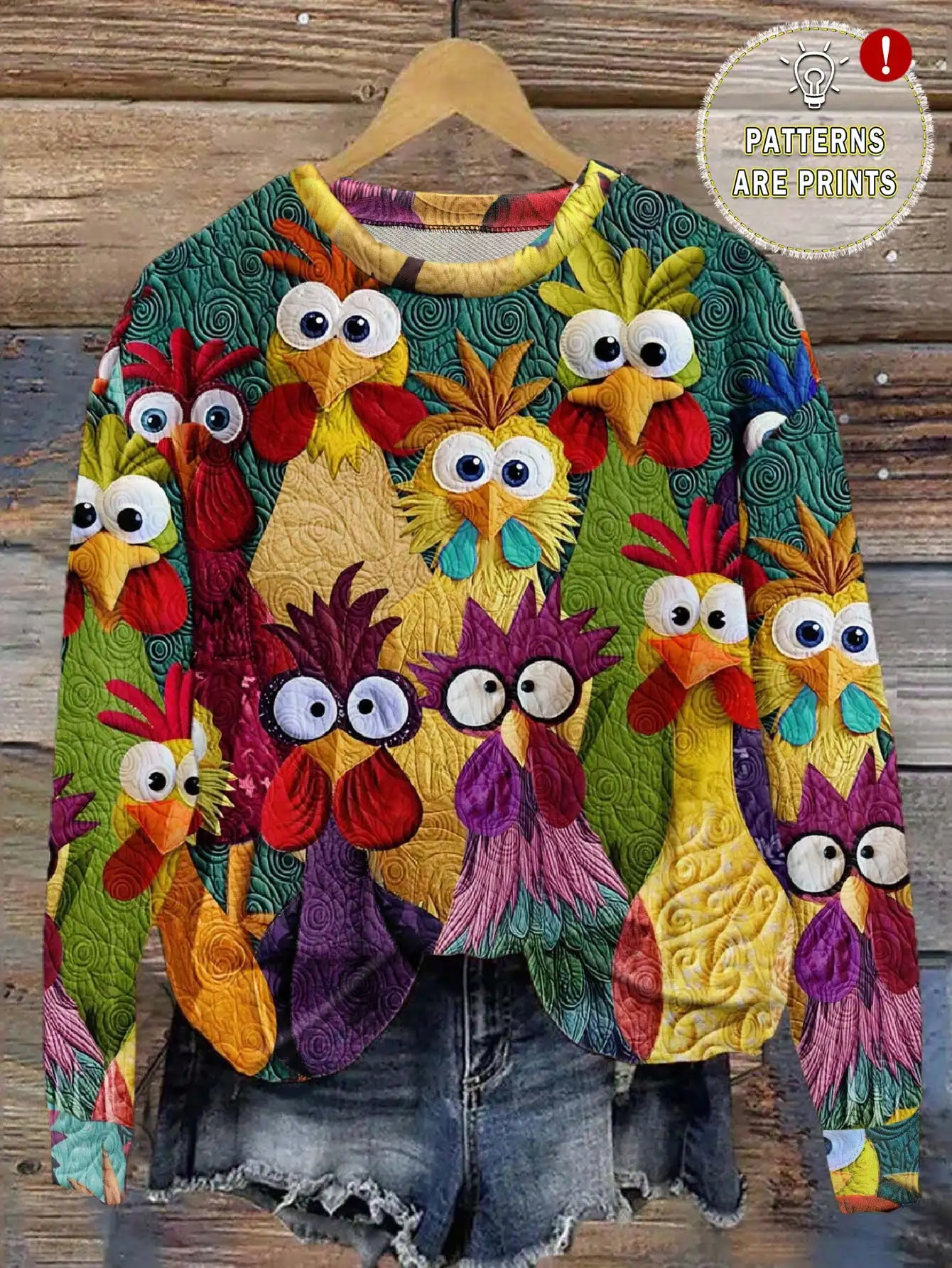 

Женская толстовка с длинными рукавами и забавным принтом курицы, свободный крой, круглый вырез, повседневный топ на осень-зиму