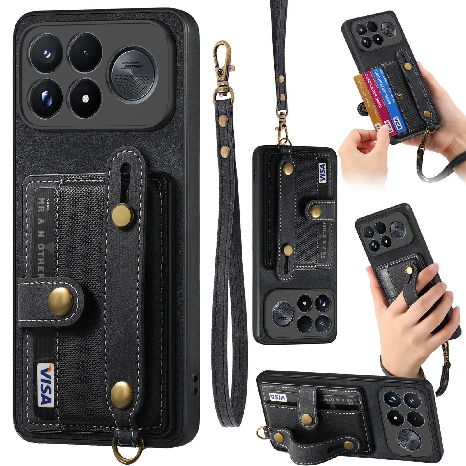 For POCO F9 Ultra Case Luxury Matte Leather Wrist Strap Wallet With Card Holder Shockproof Protection Back Cover Accessories