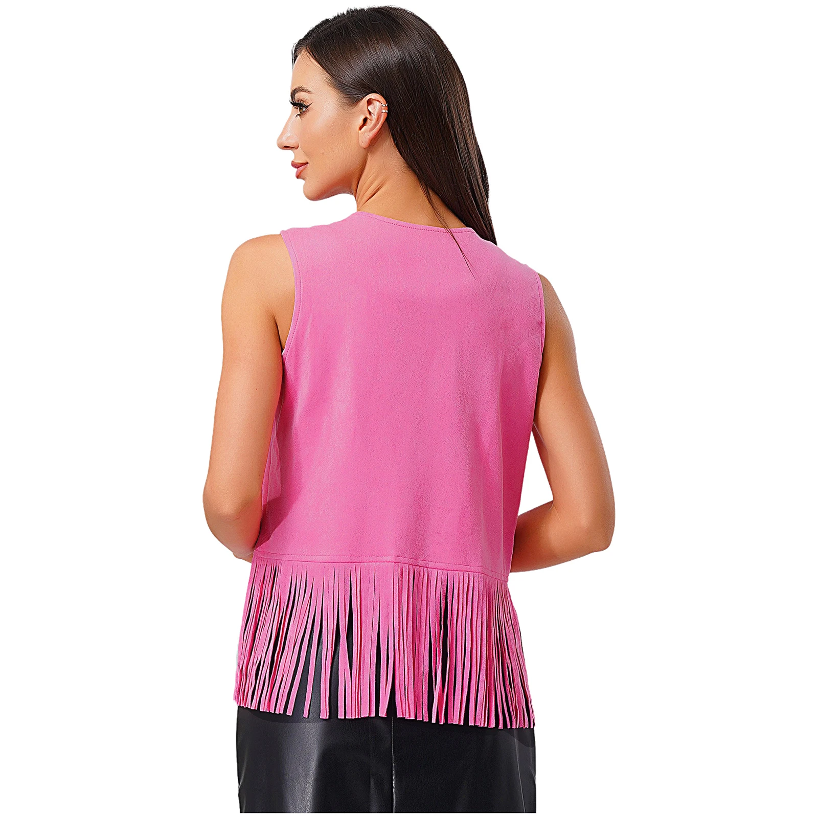 Damen-Kostüm im Western-Cowgirl-Stil, Streetwear, Oberbekleidung, lässig, ärmellos, vorne offen, Quastenwesten für 70er-Jahre-Disco-Hippie-Tanz
