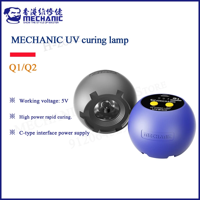 MECHANIC lampu Curing UV LED Binuclear Q1/Q2 baru lampu UV optikal perekat tanpa bayangan minyak hijau penggunaan nirkabel isi ulang sumbu UV