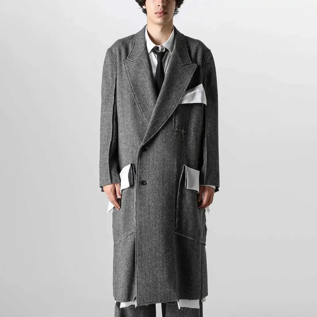 

YOJI OOAK дизайн смысл сращивание белый карманный костюм воротник с вырезом костюм средней длины куртка для мужчин