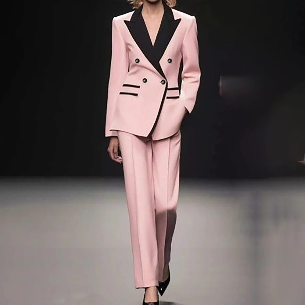 

Double Breasted Women Suit Smart Casual Elegant 2 Pieces Jacket Pants Chic Outfits Stylish Female Clothing