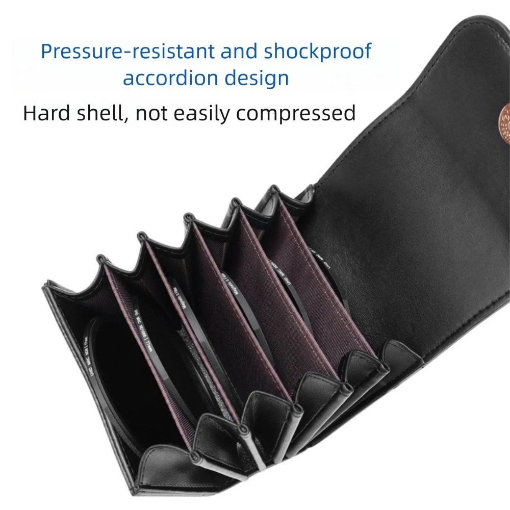 

6 Pockets Camera Lens Filter Bag Dustproof Shockproof Filter Pouch Protective PU Leather Filter Carrying Case Filter Storage