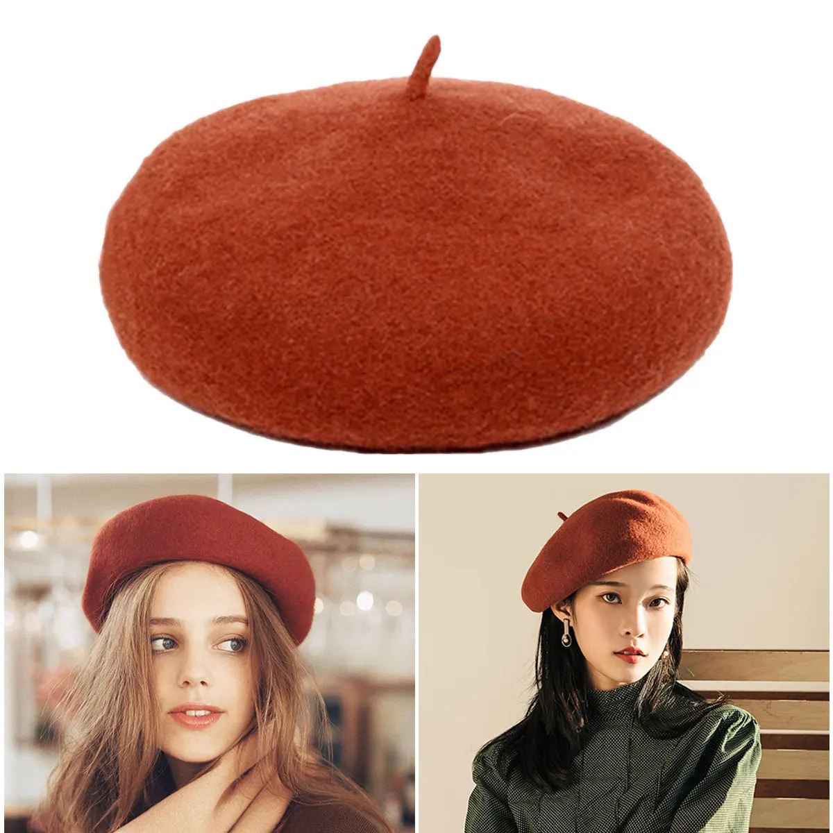 

Caramel Colour Wool Beret Hat Soft Warm Comfortable Breathable Autumn Winter Fashionable Women Lady Accessory Women Beret