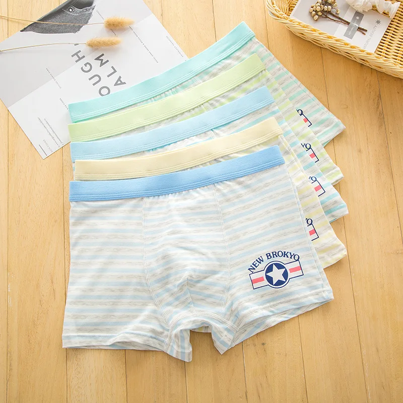 new high quality boys boxer shorts panties kids striped underwear for 6-18 years old teenager students 5pcs/lot