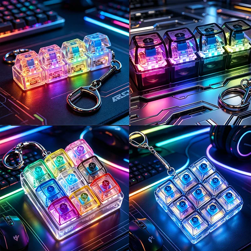 HOT Cool Glowing Keyboard Keychain Fidget Toy, Pressable Buttons, Stress Relief, Portable Desktop Ornament, Ideal Surprise Gift