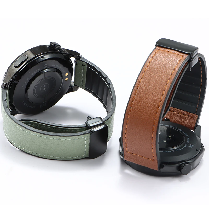 หนัง + ซิลิโคนถอดสายนาฬิกาได้อย่างรวดเร็วพร้อมตัวล็อคแม่เหล็ก 18 มม. 20 มม. 22 มม. สําหรับสร้อยข้อมือนาฬิกาสมาร์ท Huawei Samsung