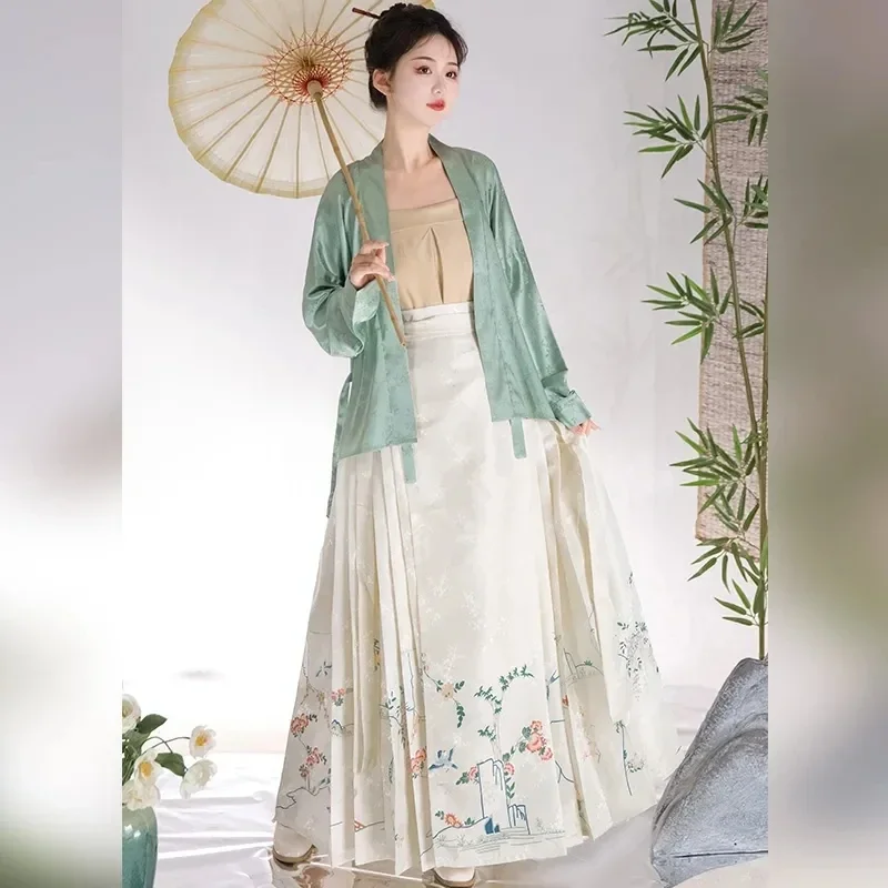 

WATER Horse Face Skirt Hanfu Mamianqun Skirts Women's New Chinese Traditional White Ming Dynasty Print Dresses Spring and Autumn