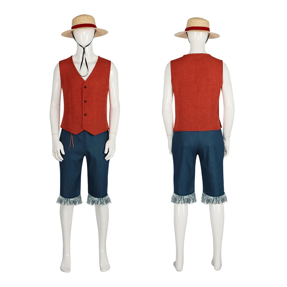 Live action movie Monkey D. Luffy Role playing Costume Straw Hat Men Red Tank Top Long Pants Unified Set Carnival Party Costume