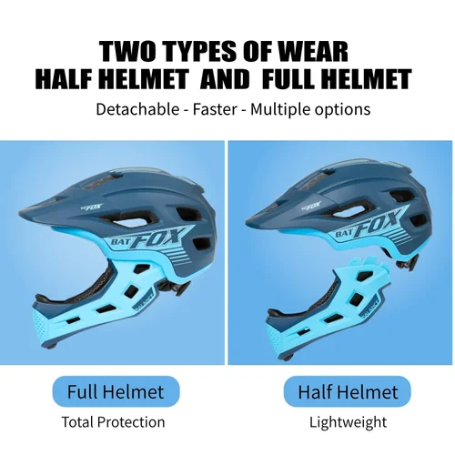 Imagen 2 del producto BATFOX-casco de cara completa para niños, desmontable, para ciclismo, bicicleta, deporte al aire libre, conjunto de rodilleras, sombrero de seguridad, cascos de bicicleta