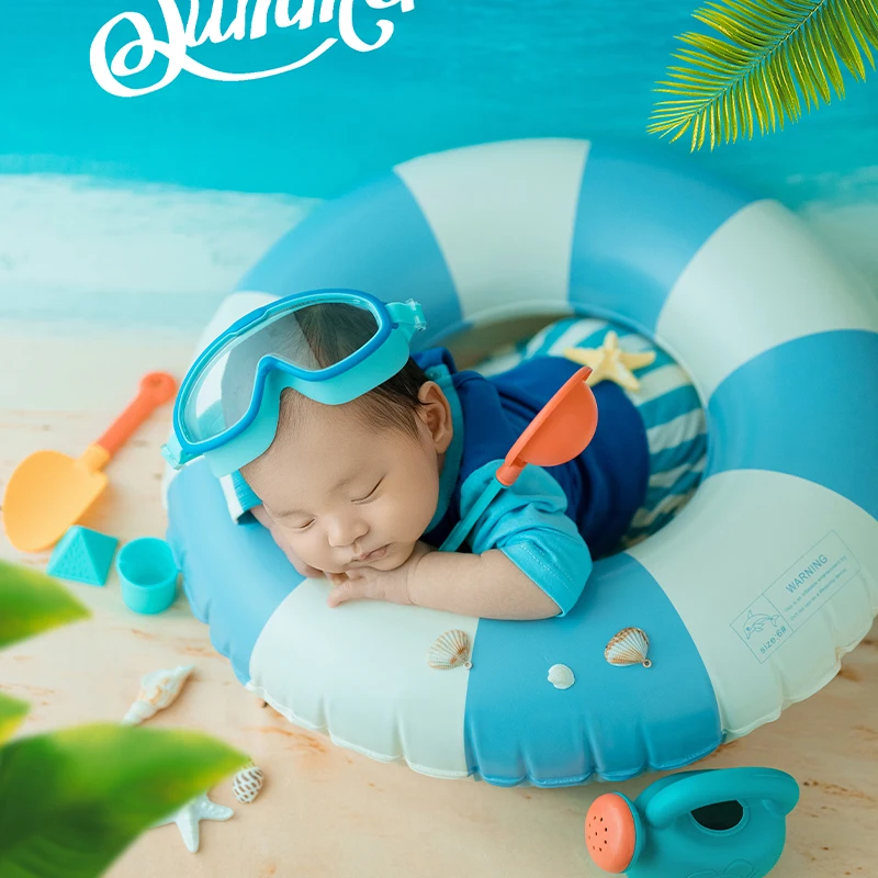 Estate Neonato Fotografia Vestito Costume da bagno per bambini + Anello da nuoto + Occhiali Set Conchiglia Puntelli da spiaggia Neonato Servizio fotografico Vestiti