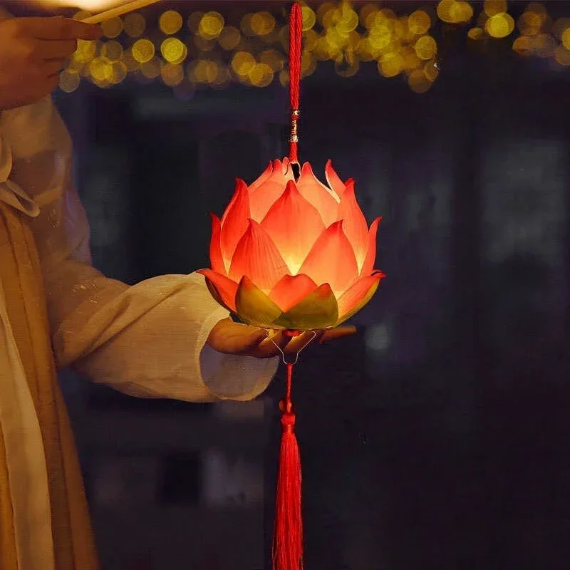 2024 New Mid-Autumn Festival Lotus Lantern Hand Held incandescente Light Lotus Lantern Chinese Festive Atmosphere Decoration Prop