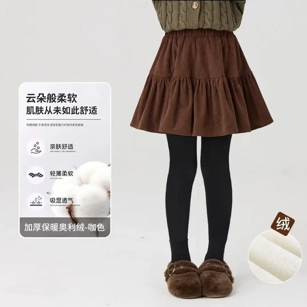 2026 spring winter Girl clothes JK Skinny culottes Pleated skirt Pants Thickened Leggings teens pantihose velvet 4 10 14 12 year